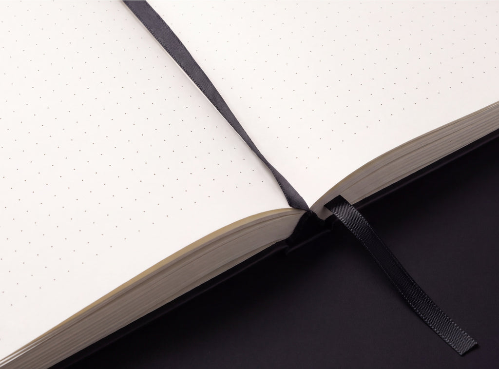 The Engineer's Field Book open flat, showing the binding and black ribbon bookmark