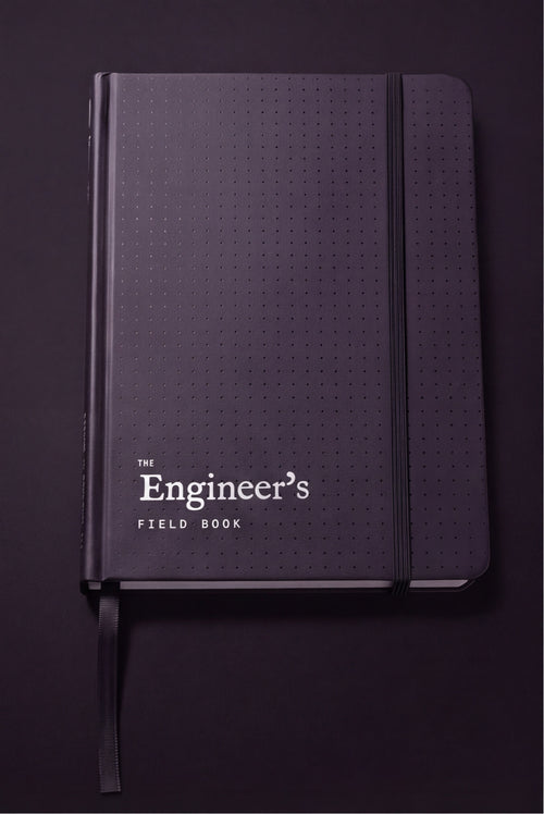 The Engineer's Field Book hardcover notebook, angled view showing the cover wordmark